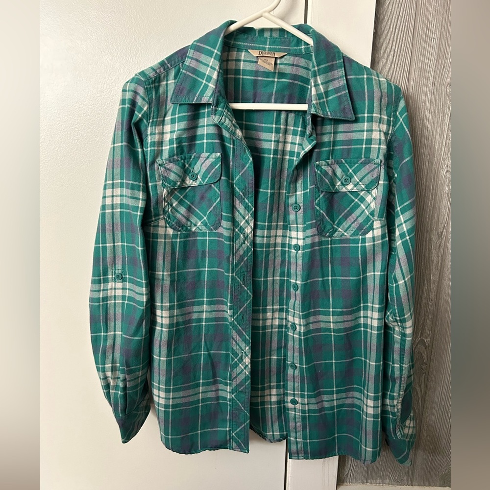 Duluth Trading, size XS, green plaid button down